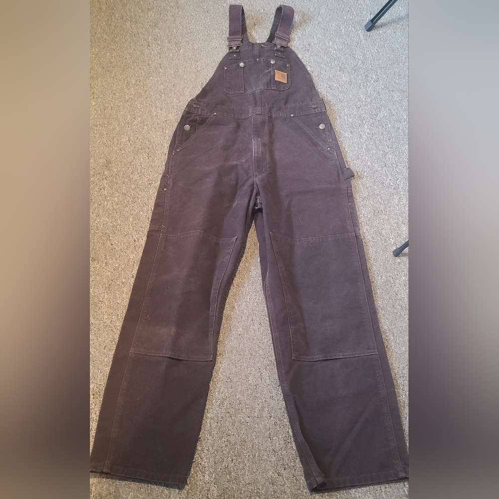 Carhartt Mens Brown Work Wear Overalls Bibs Outdoor Wear Size 34x32